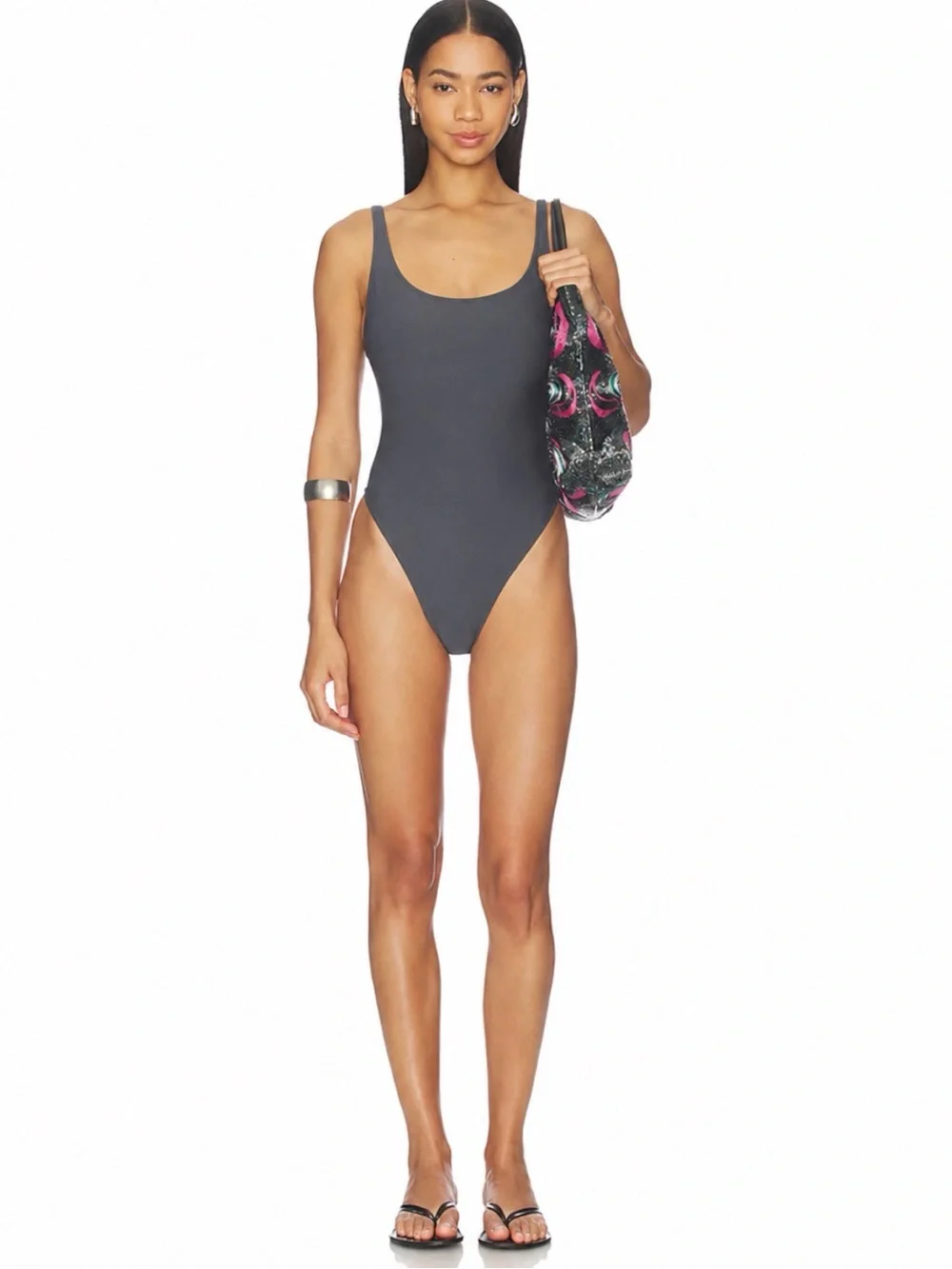 NET SKIMS Scoop-Neck One-Piece Swimsuit in Gunmetal